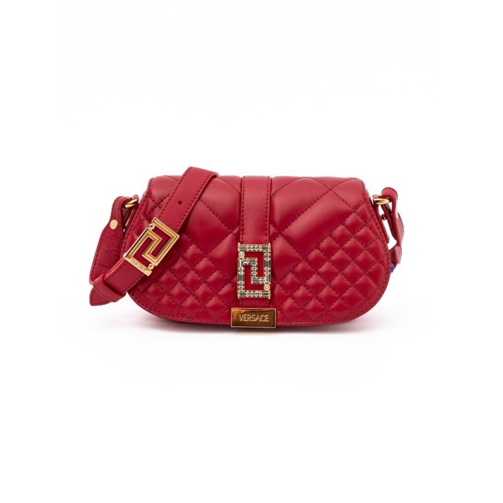 Versace Red Leather Quilted Shoulder Strap Women's Bag